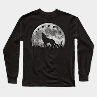 Wolf And Moon Phases On Moon Long Sleeve T-Shirt